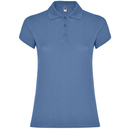 Polo manga corta STAR WOMAN en color azul riviera, personalización a medida en Crea41