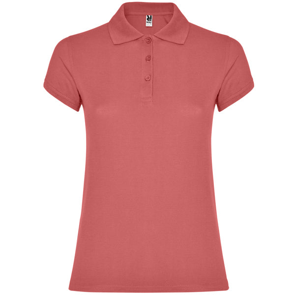 Polo manga corta STAR WOMAN en color rojo crisantemo — estampación y bordado de tu diseño