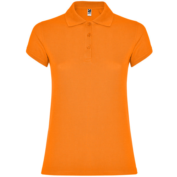 Polo manga corta STAR WOMAN en color naranja — estampación y bordado de tu diseño