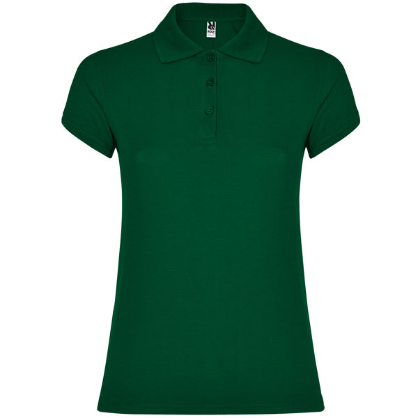 Polo manga corta STAR WOMAN en color verde botella — estampación y bordado de tu diseño