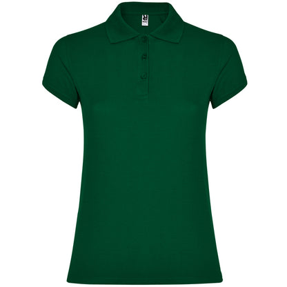 Polo manga corta STAR WOMAN en color verde botella — estampación y bordado de tu diseño