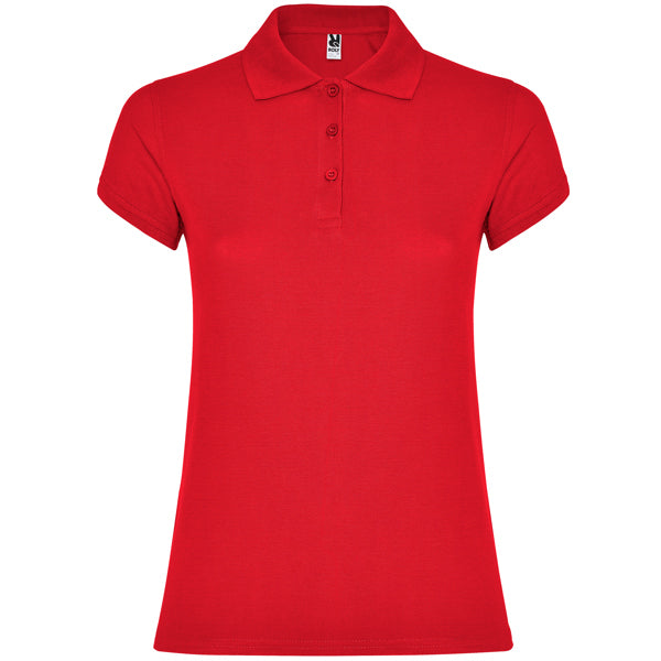 Polo manga corta STAR WOMAN en color rojo, personalización a medida en Crea41