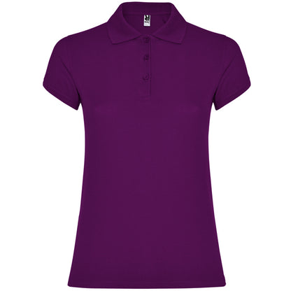 Polo manga corta STAR WOMAN en color purpura — estampación y bordado de tu diseño