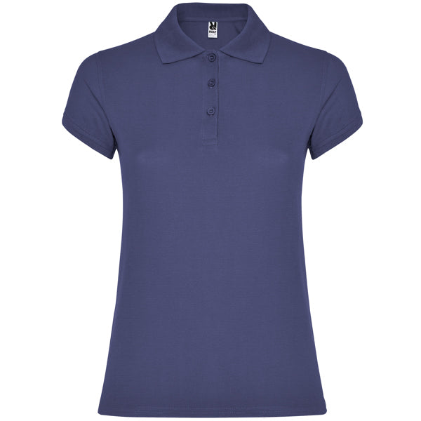Polo manga corta STAR WOMAN en color azul denim, personalización a medida en Crea41