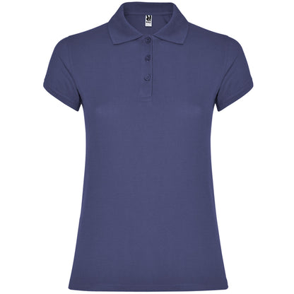 Polo manga corta STAR WOMAN en color azul denim, personalización a medida en Crea41