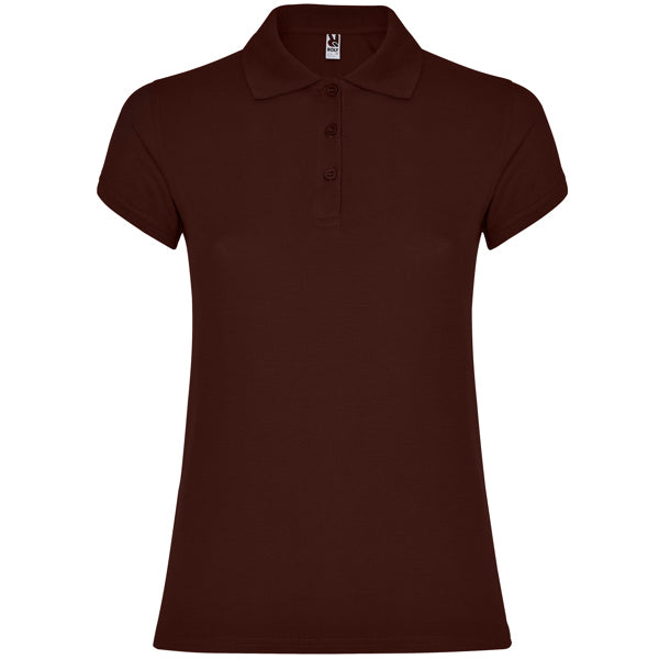 Polo manga corta STAR WOMAN en color chocolate — estampación y bordado de tu diseño