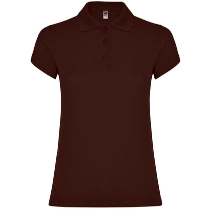 Polo manga corta STAR WOMAN en color chocolate — estampación y bordado de tu diseño