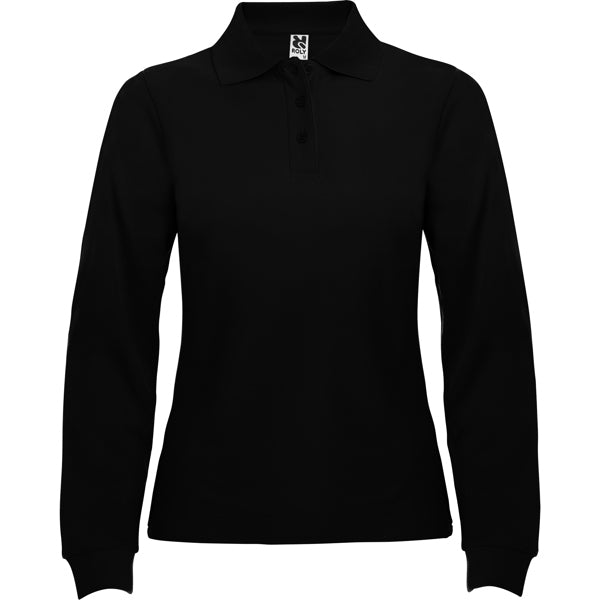 Polo manga larga ESTRELLA WOMAN L/S en color negro, personalización a medida en Gráficas Hugo