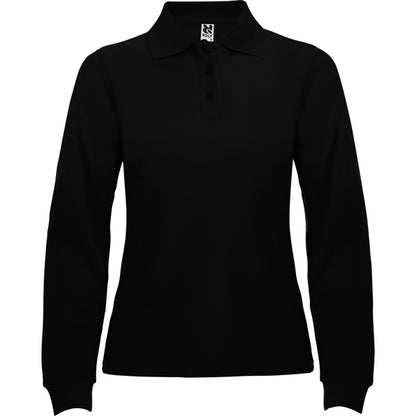 Polo manga larga ESTRELLA WOMAN L/S en color negro, personalización a medida en Gráficas Hugo