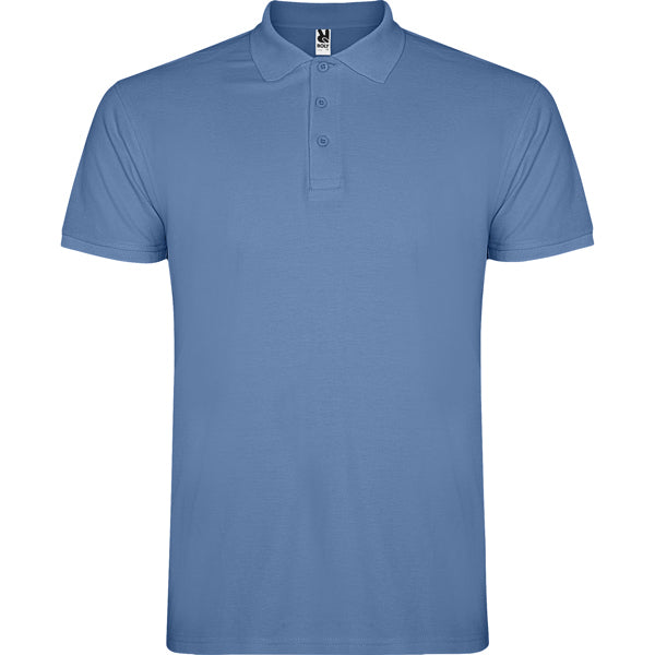 Polo manga corta STAR en color azul riviera — estampación y bordado de tu diseño