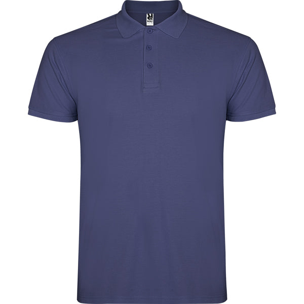 Polo manga corta STAR en color azul denim — estampación y bordado de tu diseño