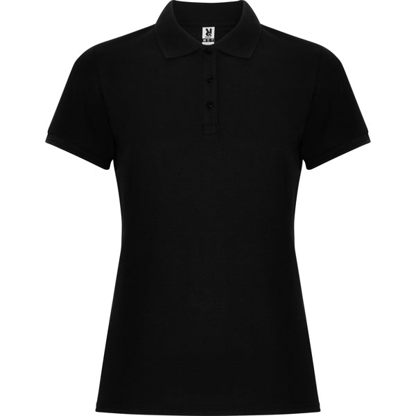 Polo manga corta PEGASO WOMAN PREMIUM en color negro, personalización a medida en Gráficas Hugo