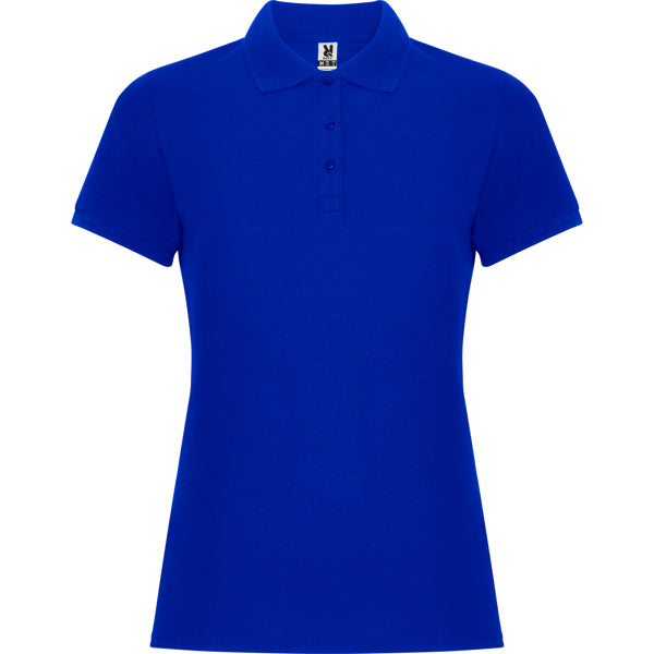 Polo manga corta PEGASO WOMAN PREMIUM en color royal — estampación y bordado de tu diseño