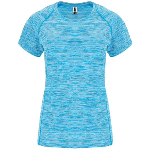 Camiseta técnica AUSTIN WOMAN en color turquesa vigore — estampación y bordado de tu diseño