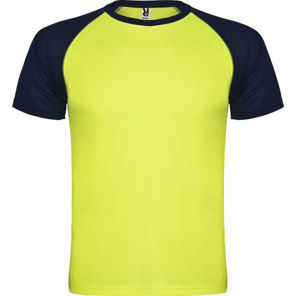 Camiseta técnica INDIANAPOLIS en color amarillo fluor/marino, personalización a medida en Crea41