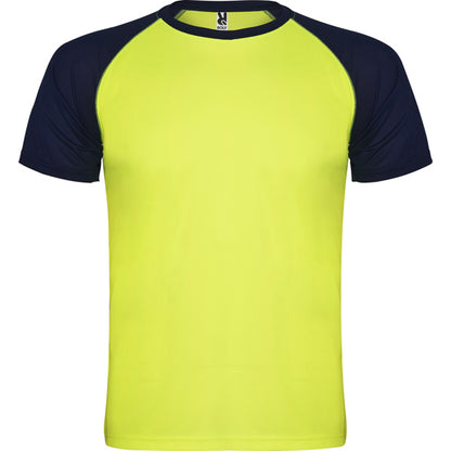 Camiseta técnica INDIANAPOLIS en color amarillo fluor/marino, personalización a medida en Crea41