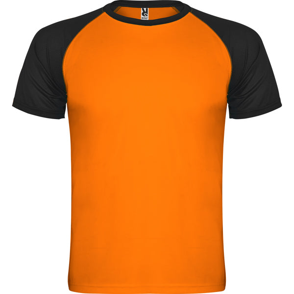 Camiseta técnica INDIANAPOLIS personalizable online — naranja fluor/negro, taller en Madrid