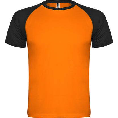 Camiseta técnica INDIANAPOLIS personalizable online — naranja fluor/negro, taller en Madrid