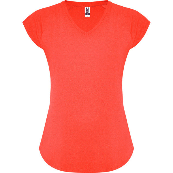 Camiseta técnica AVUS personalizable online — coral fluor, taller en Madrid