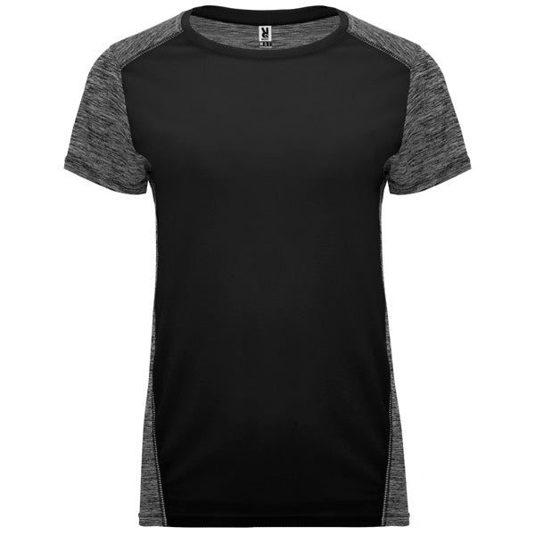 Camiseta técnica ZOLDER WOMAN en color negro/negro vigore — estampación y bordado de tu diseño