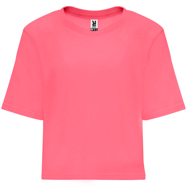Camiseta manga corta DOMINICA en color rosa lady fluor, personalización a medida en Crea41