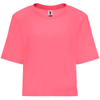 Camiseta manga corta DOMINICA en color rosa lady fluor, personalización a medida en Crea41