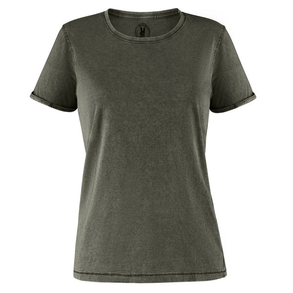 Camiseta manga corta HUSKY WOMAN en color verde militar oscuro — estampación y bordado de tu diseño