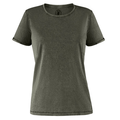 Camiseta manga corta HUSKY WOMAN en color verde militar oscuro — estampación y bordado de tu diseño