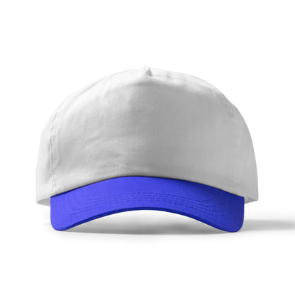 Gorras FREYA en color blanco/royal — estampación y bordado de tu diseño