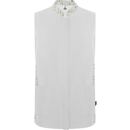 Delantal ALDANY en color blanco/print botanico — estampación y bordado de tu diseño