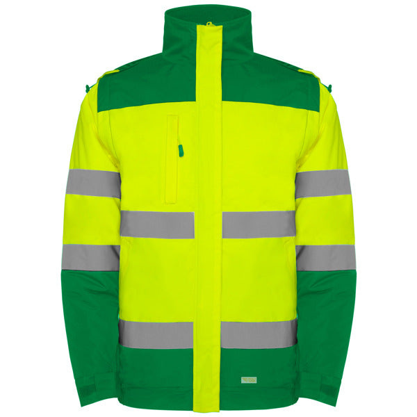 Alta Visibilidad EPSYLON en color verde jardín/amarillo flúor — estampación y bordado de tu diseño