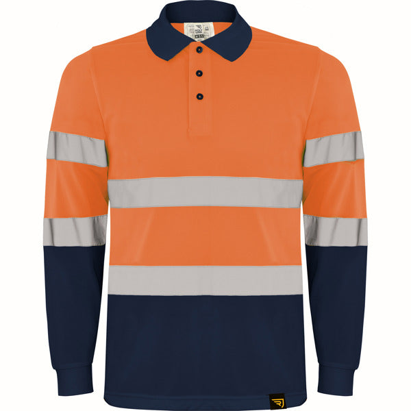 Alta Visibilidad POLARIS L/S en color marino/naranja fluor — estampación y bordado de tu diseño