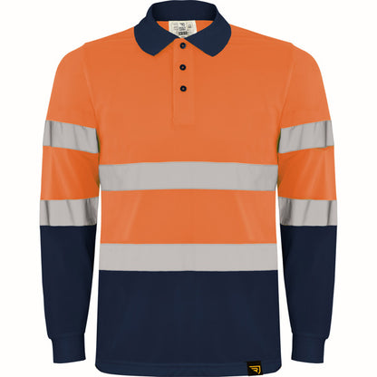 Alta Visibilidad POLARIS L/S en color marino/naranja fluor — estampación y bordado de tu diseño