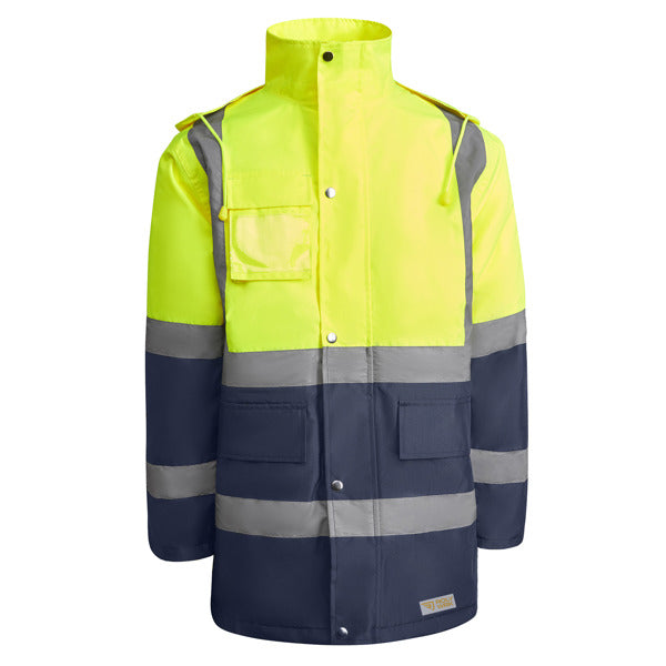 Alta Visibilidad MERAK en color marino/amarillo fluor — estampación y bordado de tu diseño