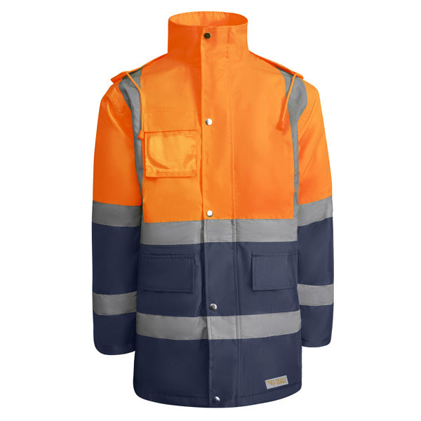 Alta Visibilidad MERAK personalizable online — marino/naranja fluor, taller en Madrid