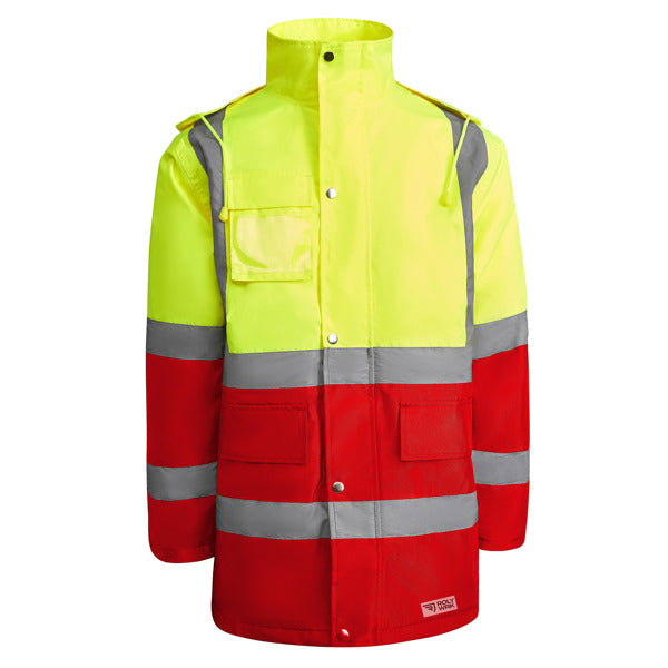 Alta Visibilidad MERAK en color rojo laboral/amarillo flúor para personalizar con tu logo, nombre o foto